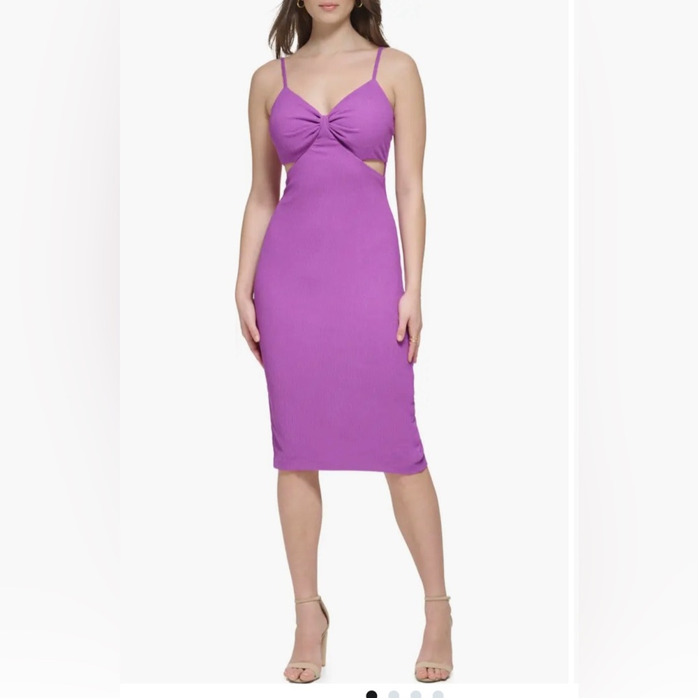 Guess Lilac Twist Front Cutout Spaghetti Strap Midi Dress